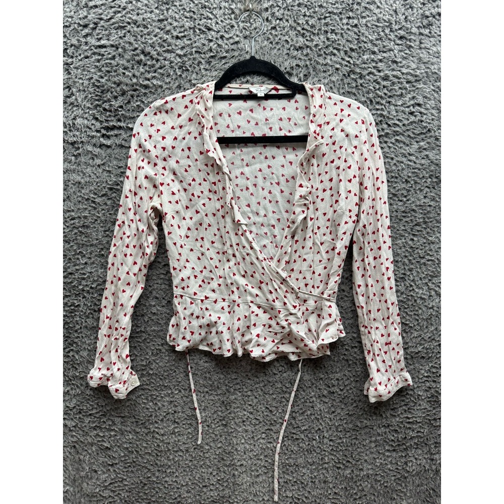 Rails Simone Smitten Heart Wrap Long‎ Sleeves Top White Womens Size S